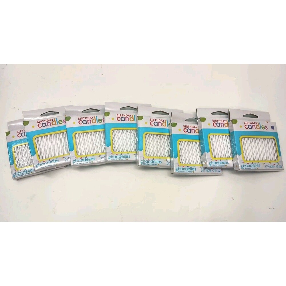 American Greetings 48 ct total Party White Striped Spiral Candles NEW - Lot Of 8